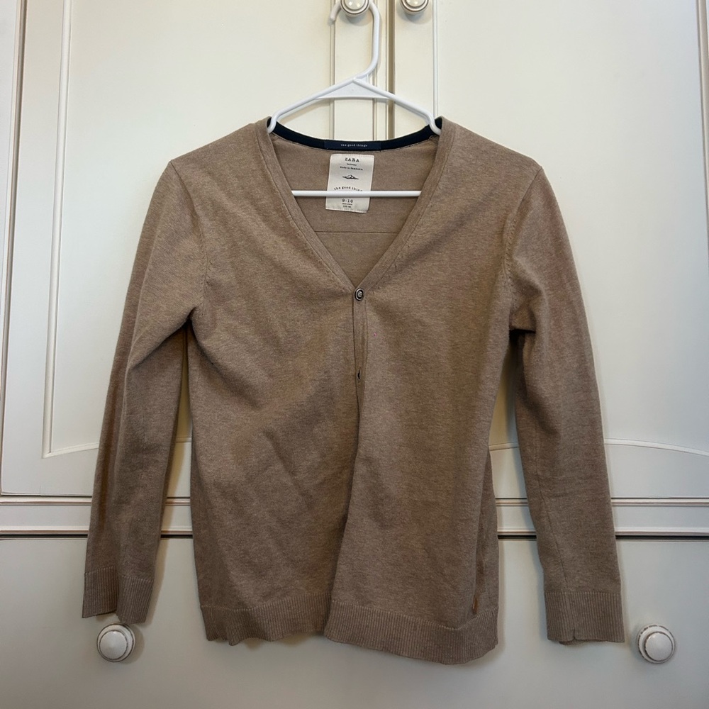 Zara Girls Beige V-Neck Cardigan